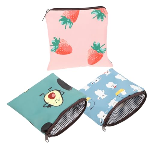 BAZEITFLOW 3Pcs Cartoon Compact Period Pouch for Sanitary Napkin Organizer with Button Closure Portable Storage Bag for School Travel and Daily Hygiene