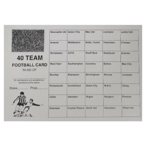 Crystals Club Supplies 100 x 40 Team Football Fundrsising scratch Card