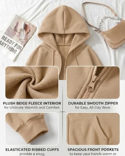 Image of SHAIRA FASHION Women's Solid Zipper Hooded Sweatshirt Front Zip I Ribbed Hem, Lined Hood I Casual Winter Wear Jacket I Lightweight I Warm & Stylish Kangaroo Pocket