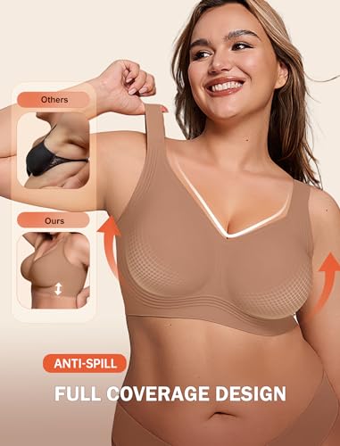 Image of LetsJoli Bras for Women Supportive Wireless Push Up Bra Full Coverage No Underwire Seamless Plus Size for Older Women