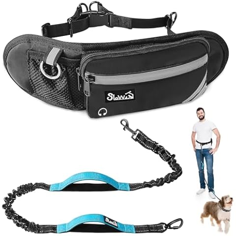 AUTOWT Hands-Free-Dog-Leash- Padded Adjustable Waist Walking Leash with Removable Zipper Pouch, Crossbody Shock Absorbing Bungee Leash Dual Handle and Reflective Stitches for Dogs Running Jogging Cover