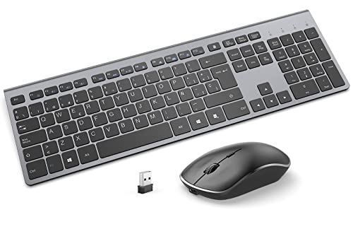 Teclados JOYACCESS Teclado y Raton Inalambrico,2.4Ghz Delgados Portátil Teclado Inalambrico Recargable de Tamaño Completo...