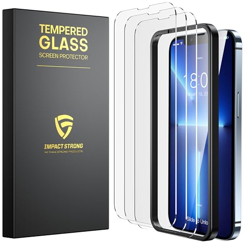 ImpactStrong Shatterproof Tempered Glass Screen Protector for iPhone 13 Pro Max [Easy Installation Frame] [Bubble Free] [9H Hardness] [Full Coverage] Case Friendly, 6.7 Inch - (3-Pack)