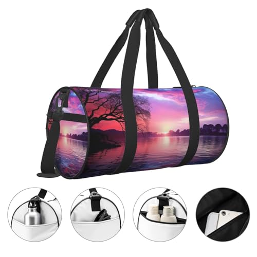 Travel Duffle Bag Weekender Bags for Men Women with Shoe Compartment Large Capacity Weekender Overnight Bag Purple Sunset on Water Carry On Tote Bags Sport Gym Bag for Travel Yoga3