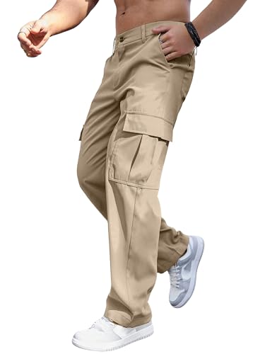 Comdecevis Mens Cargo Sweatpants with Multi Pockets Tactical Pants for Men Loose Fit Cargo Work Pants Dark Khaki L