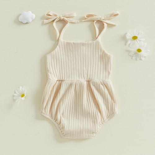 Newborn Infant Baby Girl Romper Ribbed Knit Sleeveless Spaghetti Strap One Piece Jumpsuit Bodysuit Summer Clothes3