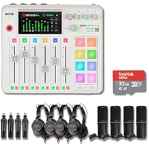Rode RODECaster Pro 2 White Audio Production Studio Bundle with 4x Zoom ZDM-1 Podcast Mic Packs, 32GB microSD Card and StreamEye Polishing Cloth