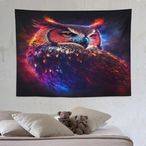 Tapisserie murale hibou grand format 150x200 art mural tenture tissu chambre