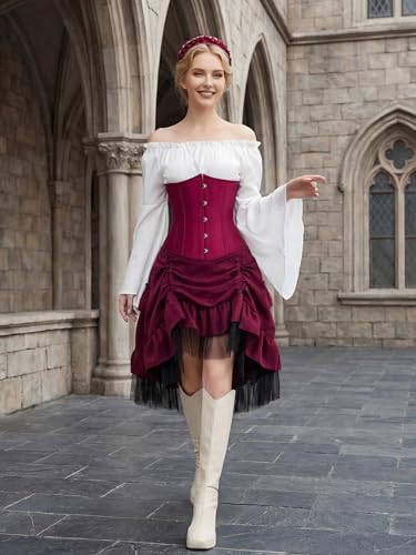 Zhitunemi Underbust Corset Tops for Women: Adult Halloween Costumes Woman 2025 Cosplay Historical Reenactments Themed Parties Medium Wine Red - Thumbnail 4