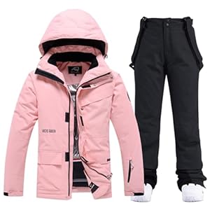 ALSOGO Damen Skijacke & Skihose Set Skianzug 2 teilig Schneeanzug Wasserdicht Warm Winterjacke mit Abnehmbare Kapuzen zum Skifahren Snowboarden Schneejacke Schneehose TY133PK Schwarz S