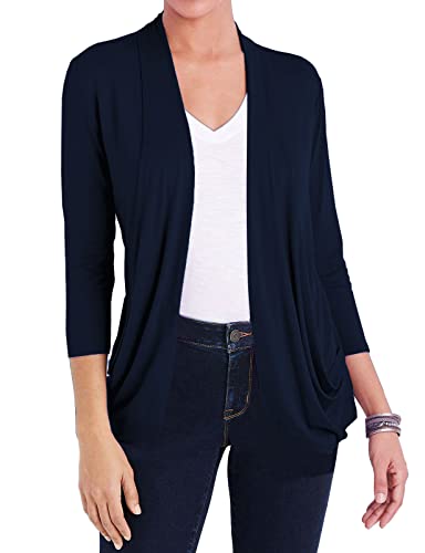 Image of DEESHA Women Casual Lightweight Cardigan 3 /4 Sleeve Draped Open Front Soft Cardigans with Pockets