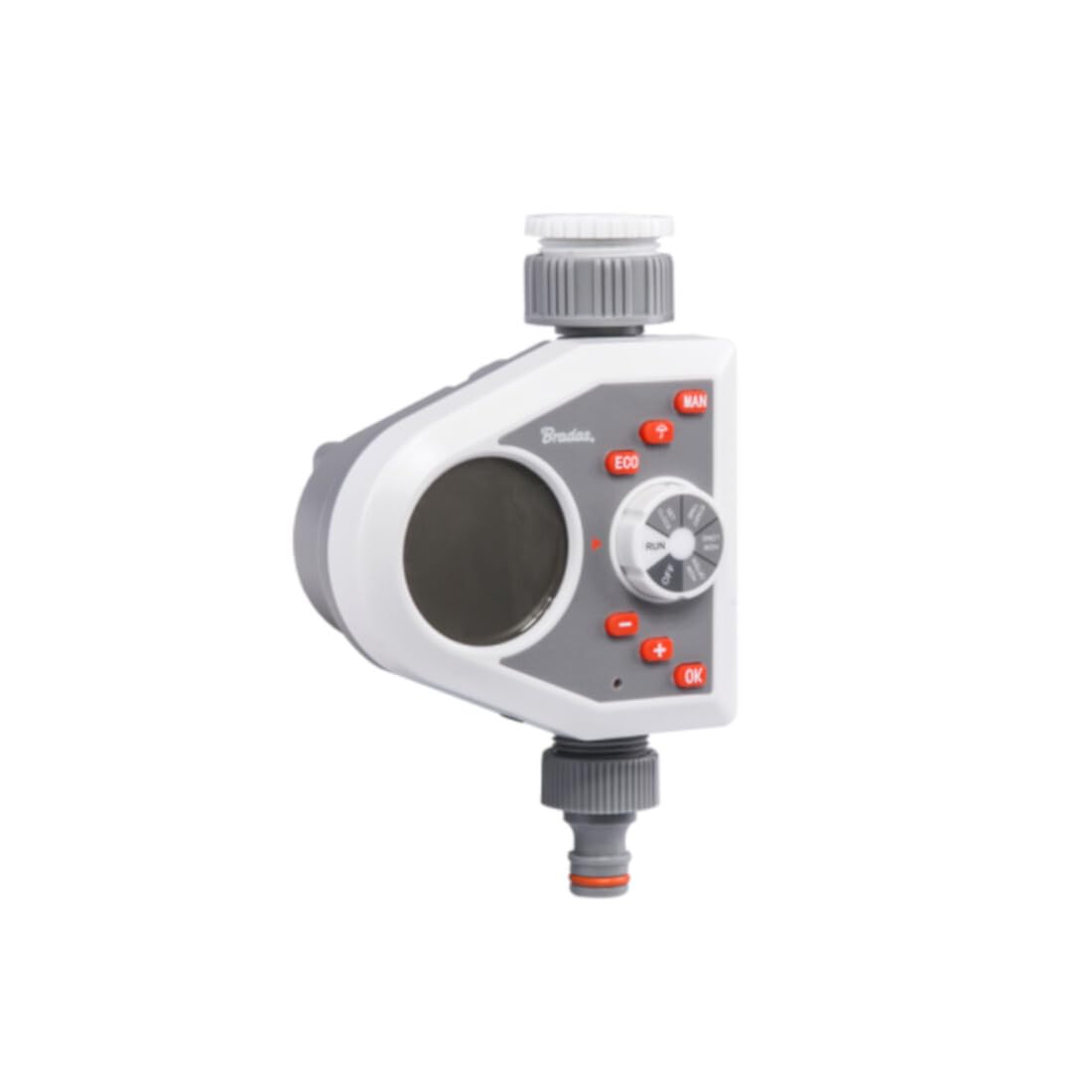 BRADAS - WHITE LINE, Centralina Elettronica Irrigazione 1 Via, Temporizzatore manuale o automatico, Microirrigatori Orto e Giardino, Attacco rubinetto filettatura interna 1" e riduzione da 3/4"