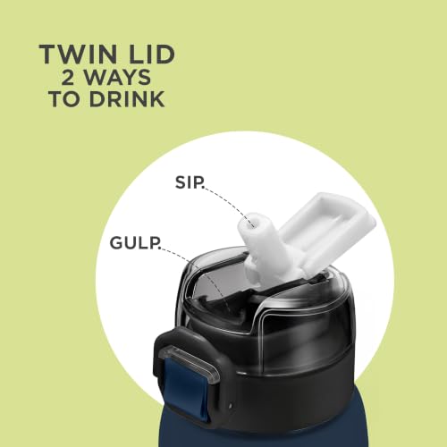 Image of Milton Steel Force 900 Thermoware Water Bottle 600 ml with One Touch Safety Lock & Twin Lid Sip or Gulp, Long Hours Hot & Cold, Leak Proof, ISI Certified, PU Insulated, for Kids, Gym, School,Dark Blue