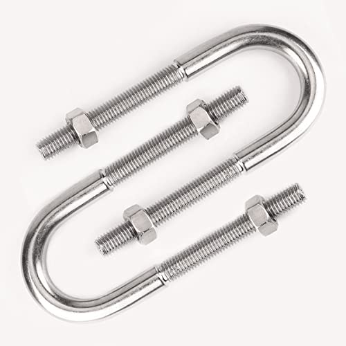 Metal Round U Bolt, Stainless Steel U Shape Bolts Length Steel with Hex Nut, Plate, Washer forr Attaching Piping Conduit Cable Tube Brackets Boat Trailer