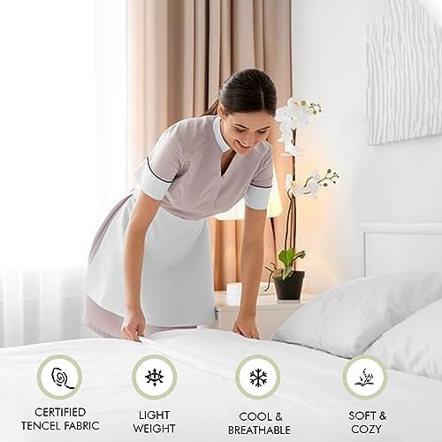 Linenwalas Tencel Lyocell Duvet Cover Set with Deep Pocket Fitted Sheet, Viscose Made from Eucalyptus Soft, Lightweight and Breathable Complete Bedding Set (White, King)