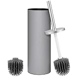 VINFACT Portaescobillas para Inodoro Tapa de Acero Inoxidable con 2 Cabezales de Cepillo de Goma (TPR) para baño Limpieza Profunda Duradera