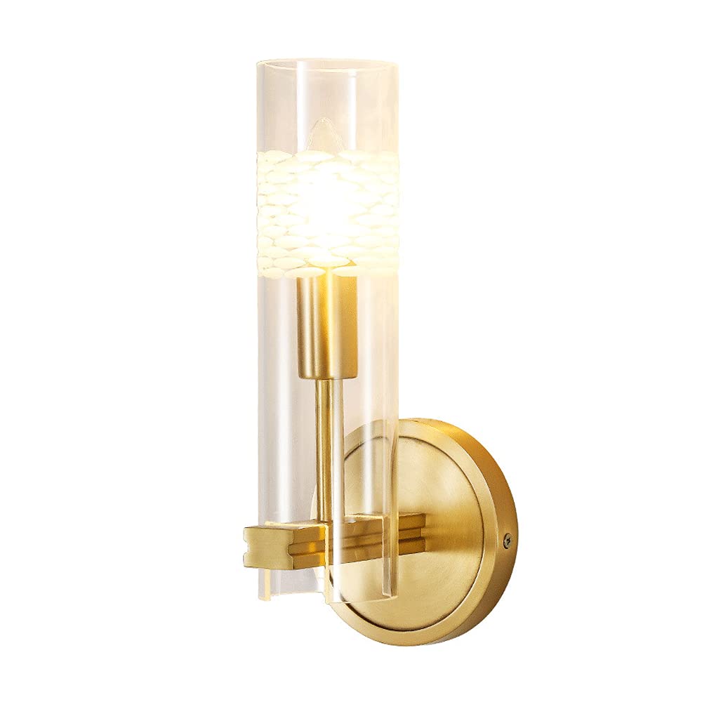 HPTHLY Gold Metal Wall Sconce Lighting Installed Wall Mount Lighting Fixtures Brass Hardwired Wall Sconces, Wall Lamp With Clear Glass Shade For Living Room