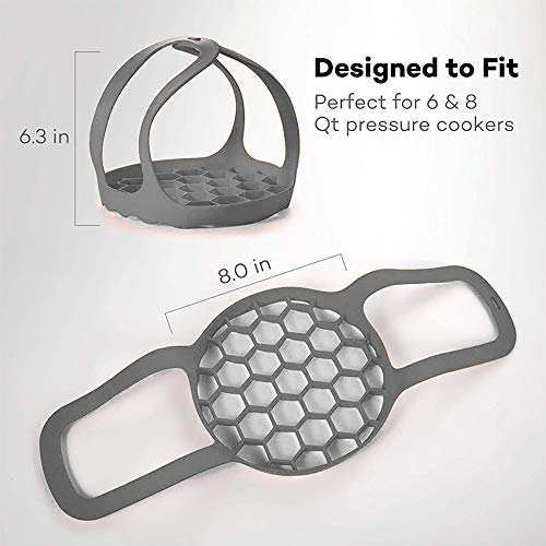 ddLUCK Pressure Cooker Sling, Silicone Bakeware Sling for 6 Qt/8 Qt Instant Pot, Ninja Foodi and Multi-Function Cooker Anti-scalding Lifter, BPA-Free Silicone Egg Steamer Rack(Gray)