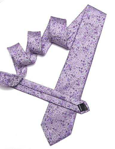 Image of Barry.Wang Floral Ties for Men Flower Necktie with Tie Clip Formal