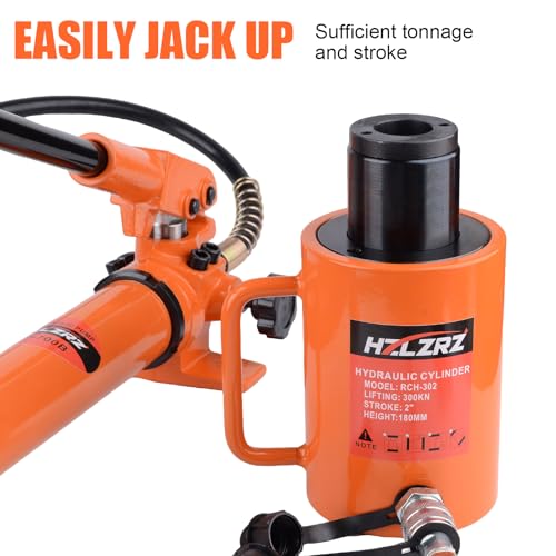 Image of HZLZRZ 30T Hydraulic Cylinder Jack Hollow Single Acting Hydraulic Ram Cylinder, Hydraulic Lifting Cylinders 2 inch(50mm) and Porta Power Kit(RCH-302)