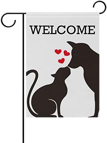 ZZAEO Dog Cat Garden Flag, 12 x 18 inch Yard Flag Vertical Polyester Welcome Small Banner for Outside