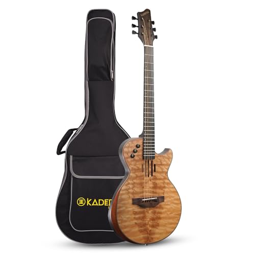 Image of Kadence S600SPLE Acoustica 41″ Electro Acoustic Guitar | Slim Body Cutaway | Quilted Ash Wood | Built-in Pickup + 3 Band EQ | Comes with Bag | Includes Learning Course | Light Brown