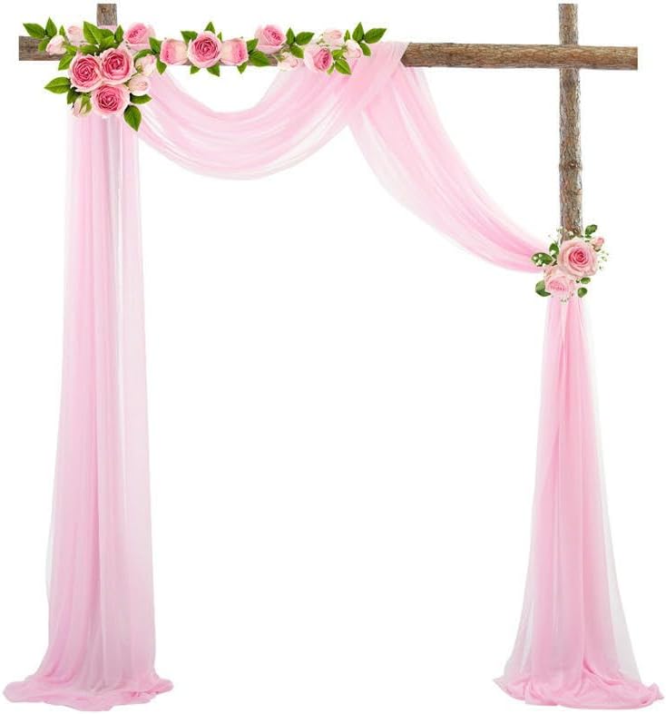 KeuLen Wedding Arch Draping Fabric,50 * 570cm 10PCS Wedding Arch Draping Fabric Chiffon Arch Drapes for Party Outdoor Decor Table Runner Sheer (Color : Pink)