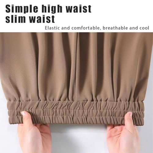 Pulisa Pants for Women, Perfect Drape High Rise Pull-On Stretch Pants, Ice Silk Elastic Waist Wide-Leg Ankle Trousers3