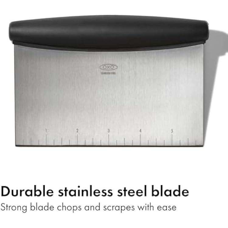 OXO Good Grips Stainless Steel Multi-Purpose Scraper & Chopper, Dough Cutter for Pizza, Bread and Cookie Dough, Multi-Purpose Vegetable Chopper, Dishwasher-Safe Kitchen Essential