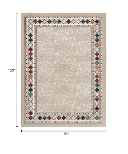 Antep Rugs Alfombras Modern Bordered 8x10 Non-Skid (Non-Slip) Low Profile Pile Rubber Backing Indoor Area Rugs (Beige, 7'10" x 10')