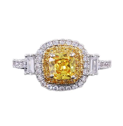 925 Sterling Silver Full Shiny Yellow Citrine and White Topaz Cubic Zirconia Crystal Diamond Wedding Ring Jewelry for Women2