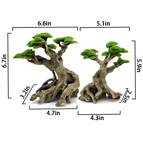 image for Novelsite Fish Tank Decor- Bonsai Trees with Faux Moss- Aquarium Rocks