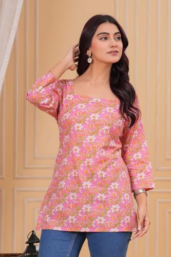 Image of Women's Pure Cotton Printed Straight Top I Stylish Short Kurta I Ethnic Kurti Top for Office & Casual Wear