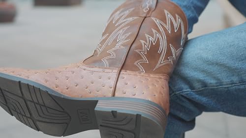 iuv cowboy boots for men western ostrich wide durable fashionable embroidered pull on slip resistant assorted colors boots
