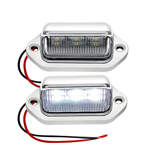 Fxc Chrome Finish 2X Car Trailer White Led License Plate Lights Tag Courtesy Step Light For Utv Atv Trailer Truck Rv Boat Lamp Waterproof 12V Dc #TOP28