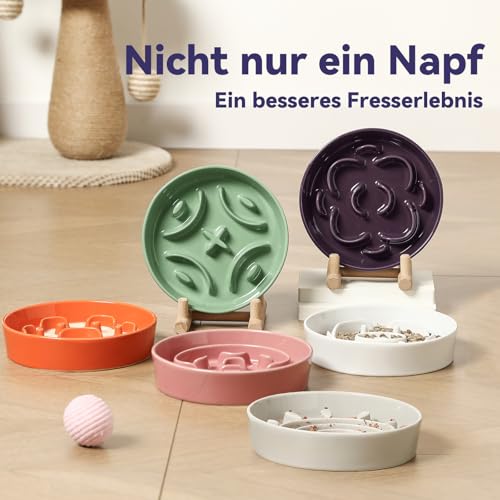Anti-Schling-Futternapf Hund Keramik - Labyrinth Fressnapf für Trockenfutter & Nassfutter - Langsames Fressen für Kleine Hunde - 80 g - 16 cm - Lila