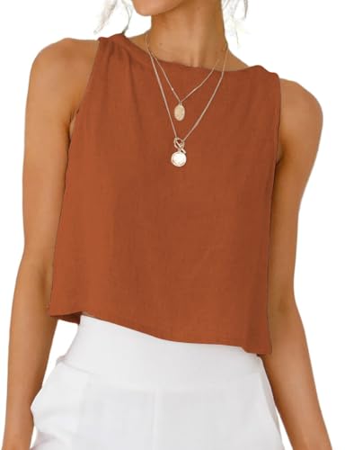 Image of IDEALSANXUN Womens Linen Crop Tank Tops 2026 Spring Summer Sleeveless Tops