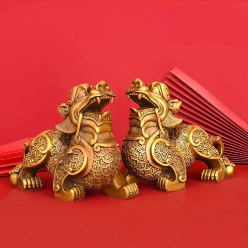 Figura de Qilin en latón para decoración de oficina y hogar miniatura 3