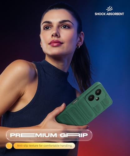 Image of WOW IMAGINE Ultimate Silicone Back Cover Case for Mi Redmi 13C 5G | Redmi 13C 4G | Poco M6 5G | Poco C65 | Heat Dissipation Soft TPU | 360 Camera Protection | Breathable Cooling Holes - Forest Green
