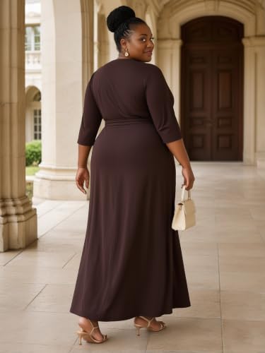 Image of SUZONANA Plus Size Maxi Dresses for Curcy Women Casual Loose 3 /4 Sleeve Long Dress with Belt