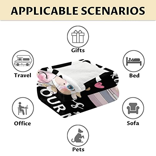 Personalized Cow Blanket Gifts with Name - 40"x50" Cute Throw for Women, Girls - Black Soft Fuzzy Blankets for Couch & Sofa