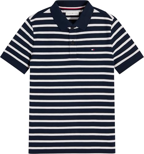 Tommy Hilfiger Jungen Poloshirt Kurzarm Flag Regular Fit, Dunkelblau (Navy Stripe), 10 Jahre – Ansicht 5