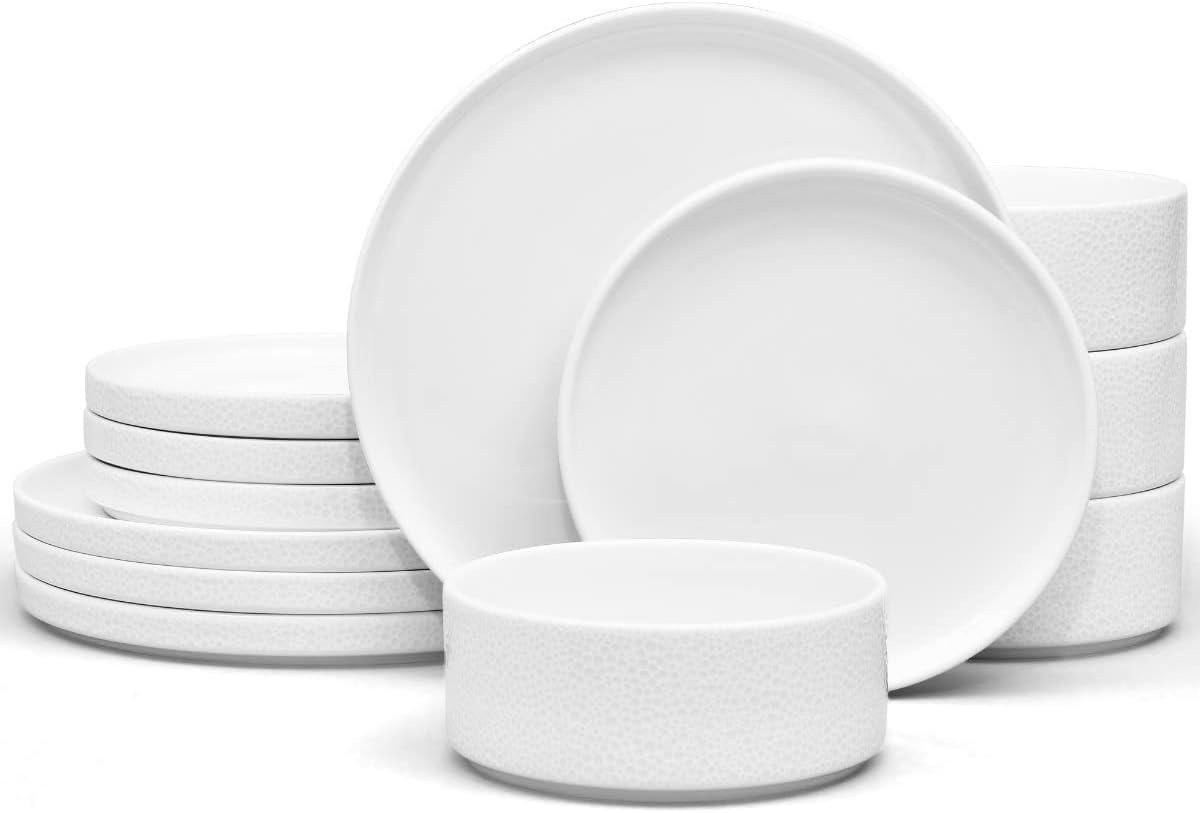 ColorTex Stone White 12-Piece Dinnerware Set, Service for 4
