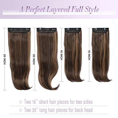 Hair Extensions Clip in 4pcs Light Chocolate with Highlights Hair Extension Synthetic Long Straight Thick Full Head Wavy Hair Pieces for Women… - Image 2