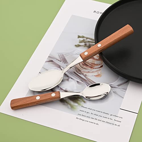 Natural Wood Dinner Spoons Set, Uniturcky 7.9" Spoons Silverware, 304 Stainless Steel Table Spoon With Wooden Handle, Rivet Handle Design, Portable Soup Spoons, Set Of 8 #TOP1
