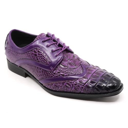 Mens Crocodile Embossed Wingtip Lace-Up Formal Business Dress Oxford Shoes CROCO-05 (Purple US Footwear Size System Adult Men Numeric Medium 11)