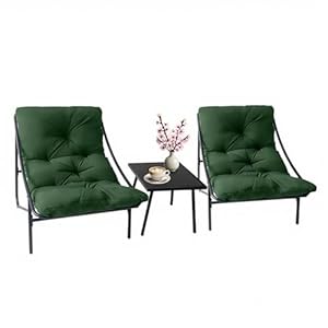 DELONGKE Gartenmöbel Set 3 teilig, Balkonmöbel Set, Balkonmöbel Kleiner Balkon mit Abnehmbar Kissen & Tisch, Lounge Gartenmöbel, Bequemer Balcony Furniture Sitzgruppe (Grün)