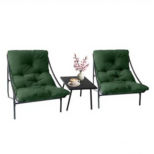 DELONGKE Juego De 3 Mesa Y Terraza, 2 Personas Juego De Muebles De JardíN, 2 Sillón con Cojines, 1 Mesa con Cristal, Mesa Y Sillas para Terraza, BalcóN, Patio, Porche, Piscina. (Verde)