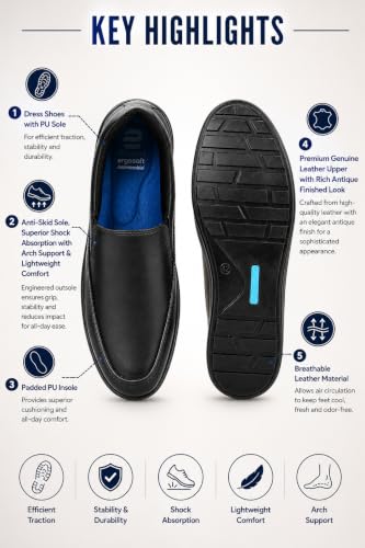 Image of Ergon Denver Genuine Leather Men's Formal Slip-On Shoes | Available in Black, Tan & Tan Napa | Cushioned Comfort | Office, Business Sizes UK 6-11
