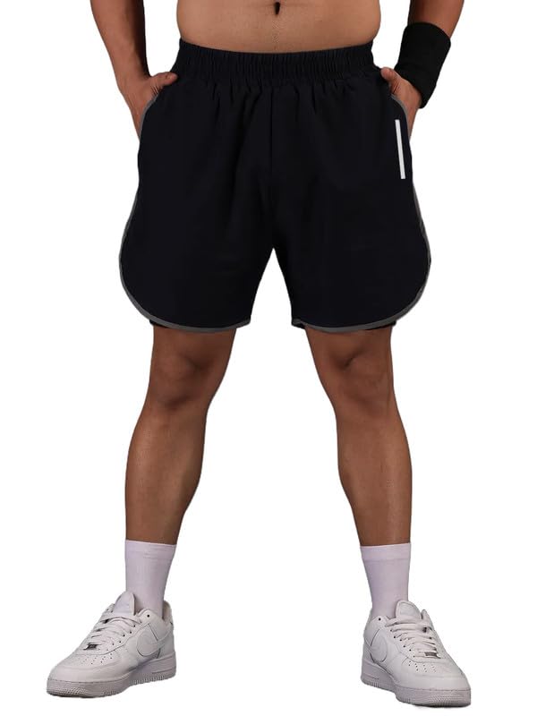 Image of CHKOKKO Double Layered Gym Shorts for Men Workout | Compression Inner Layer with Pockets Across Inner Outer and Back | Dry Fit Sports Athletic wear for Running Jogging or Training